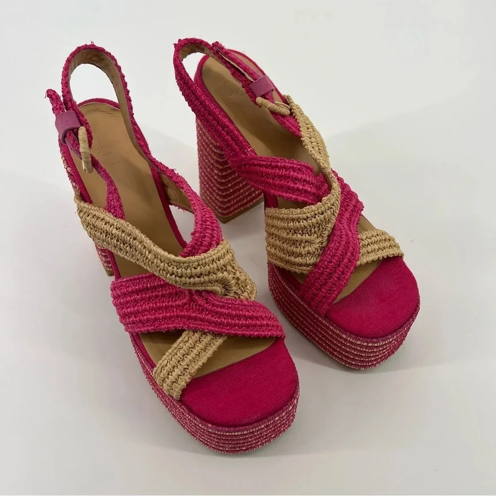 Castaner Fulvia Pink Woven Strappy Platform Colorful Tropical Resortwear Heels